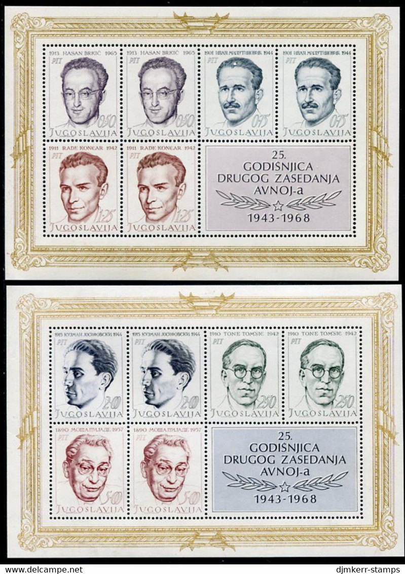 YUGOSLAVIA 1968 National Heroes Blocks MNH / **..  Michel Block 13-14 - Unused Stamps