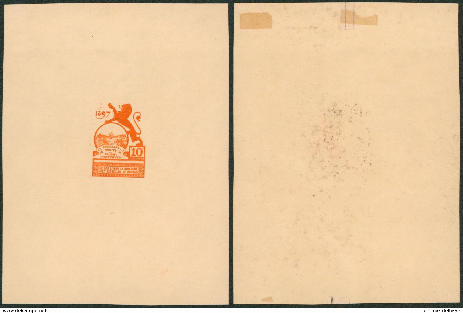 Essai - Proposition Du Peintre Louis Titz (Bruxelles Expositions 1897) Sur Papier Carton Crème (1 Couleur) : STES 2220 - Probe- Und Nachdrucke
