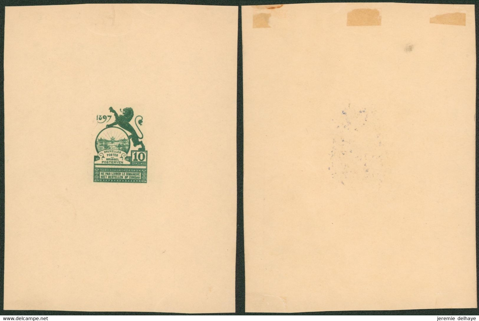 Essai - Proposition Du Peintre Louis Titz (Bruxelles Expositions 1897) Sur Papier Carton Crème (1 Couleur) : STES 2221 - Proofs & Reprints