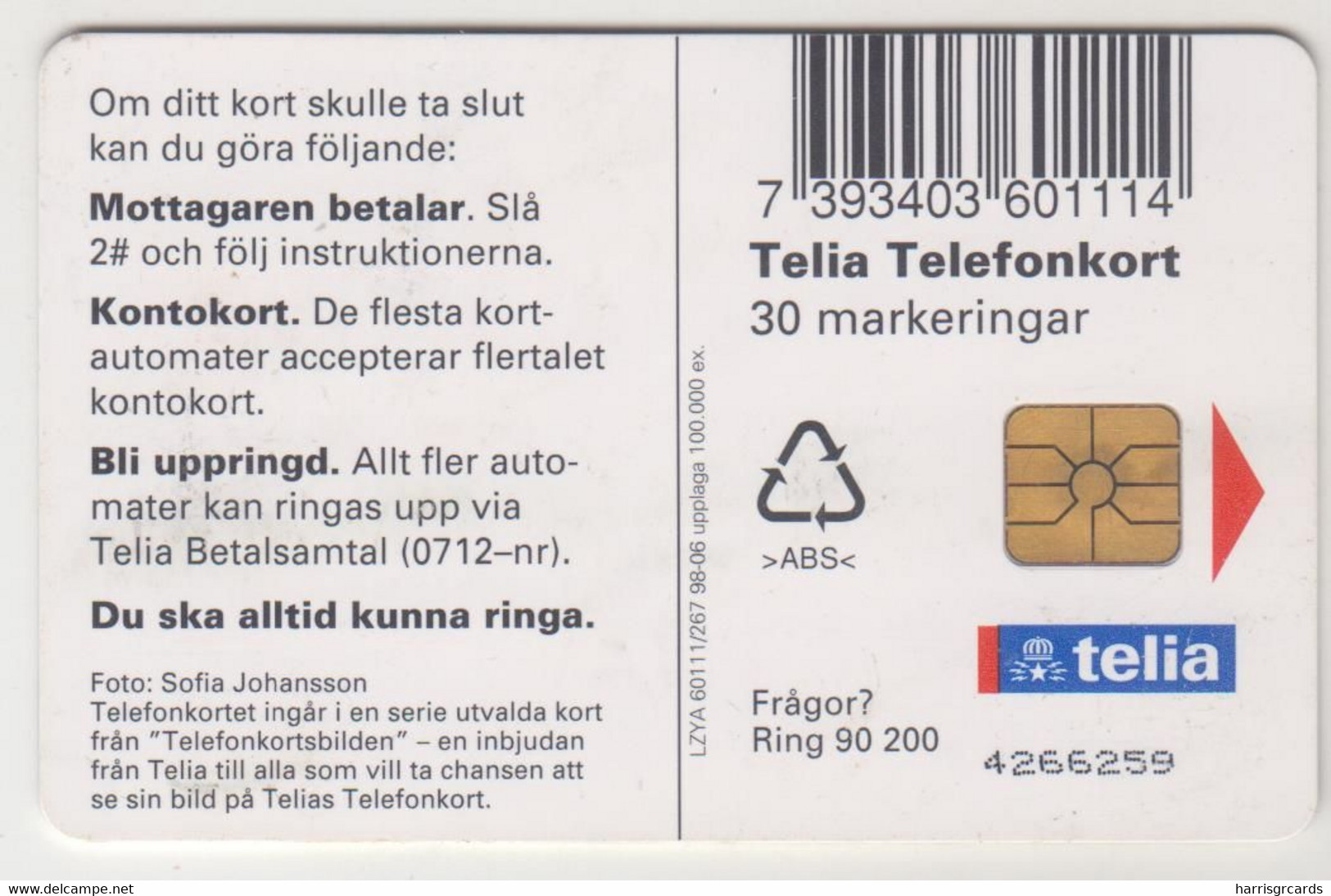 SWEDEN - Kitten , Telia 30U, 06/98, Tirage 100.000, Used - Schweden