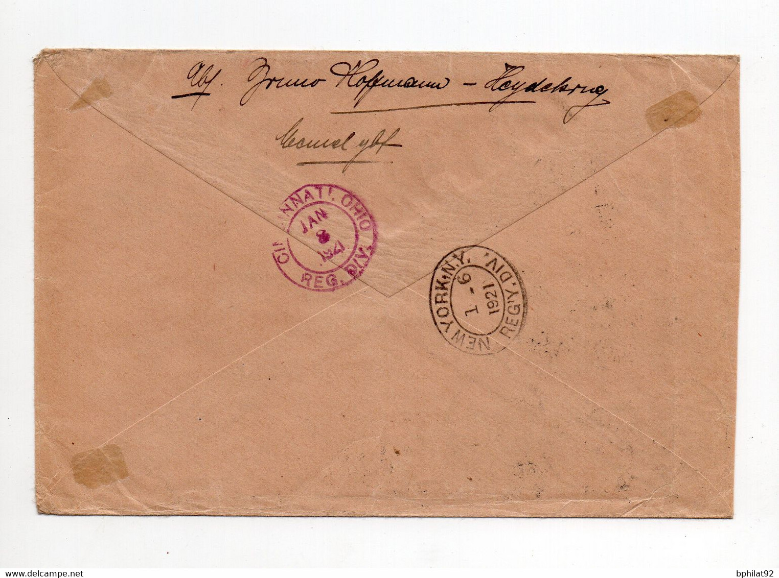 !!! MEMEL, LETTRE RECO D'HEYDEKRUG DE 1921 POUR CINCINNATI, AFFRANCH MERSONS & SEMEUSES SURCHARGES - Storia Postale