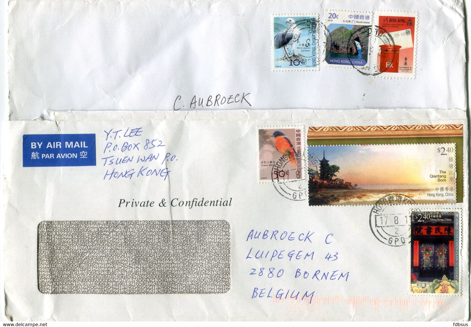 Hong Kong 2 Covers To Belgium - See Nice Stamps And Cancellations - Birds - Qiantang Bore An Others - Cartas & Documentos