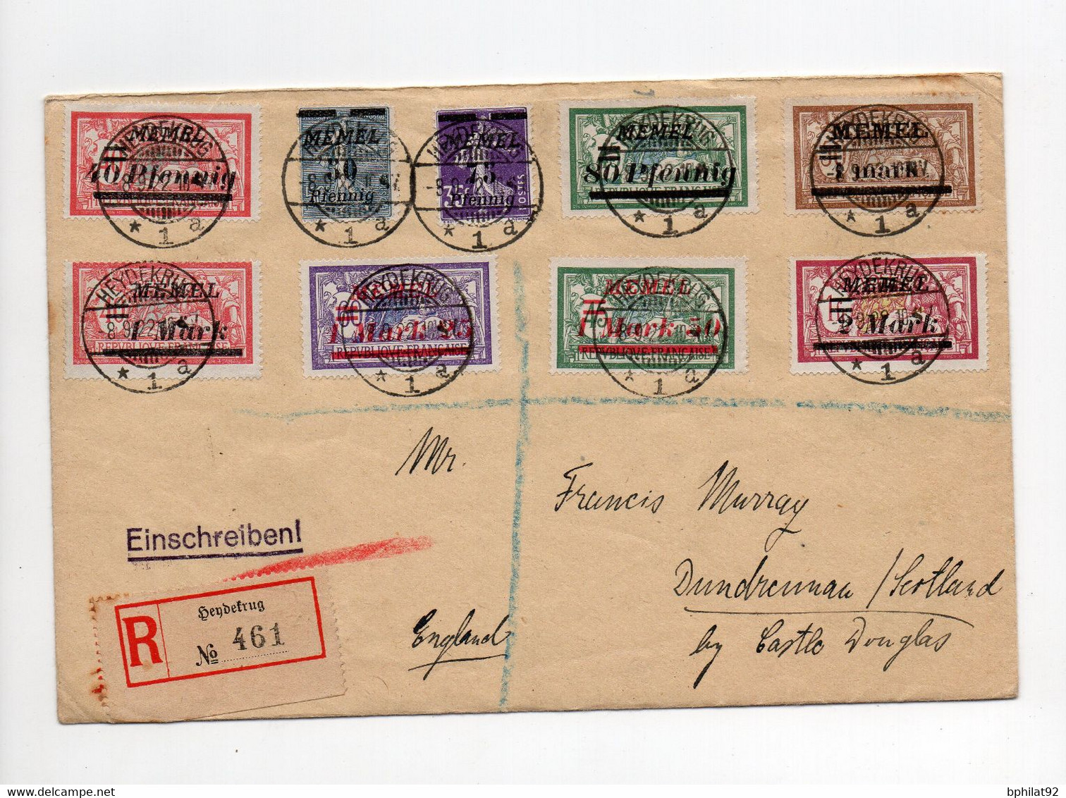 !!! MEMEL, LETTRE RECO D'HEYDEKRUG DE 1922 POUR L'ANGLETERRE, AFFRANCH MERSONS SURCHARGES - Lettres & Documents