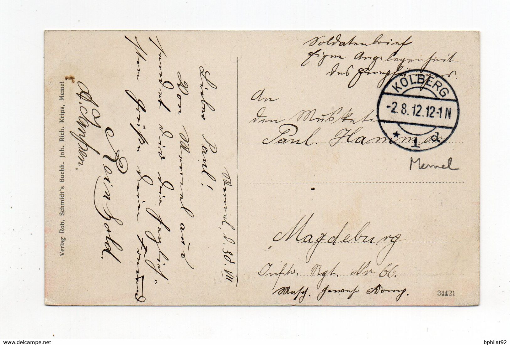 !!! MEMEL, CARTE DE 1912 EN FRANCHISE - Briefe U. Dokumente