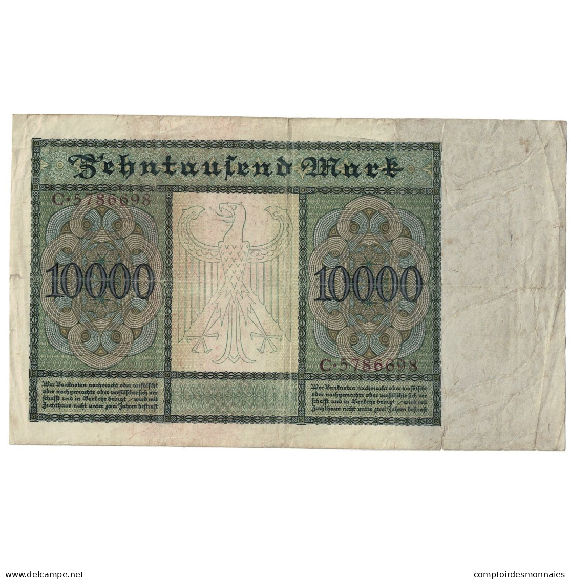 Billet, Allemagne, 10,000 Mark, 1922, 1922-01-19, KM:70, B+ - 10000 Mark