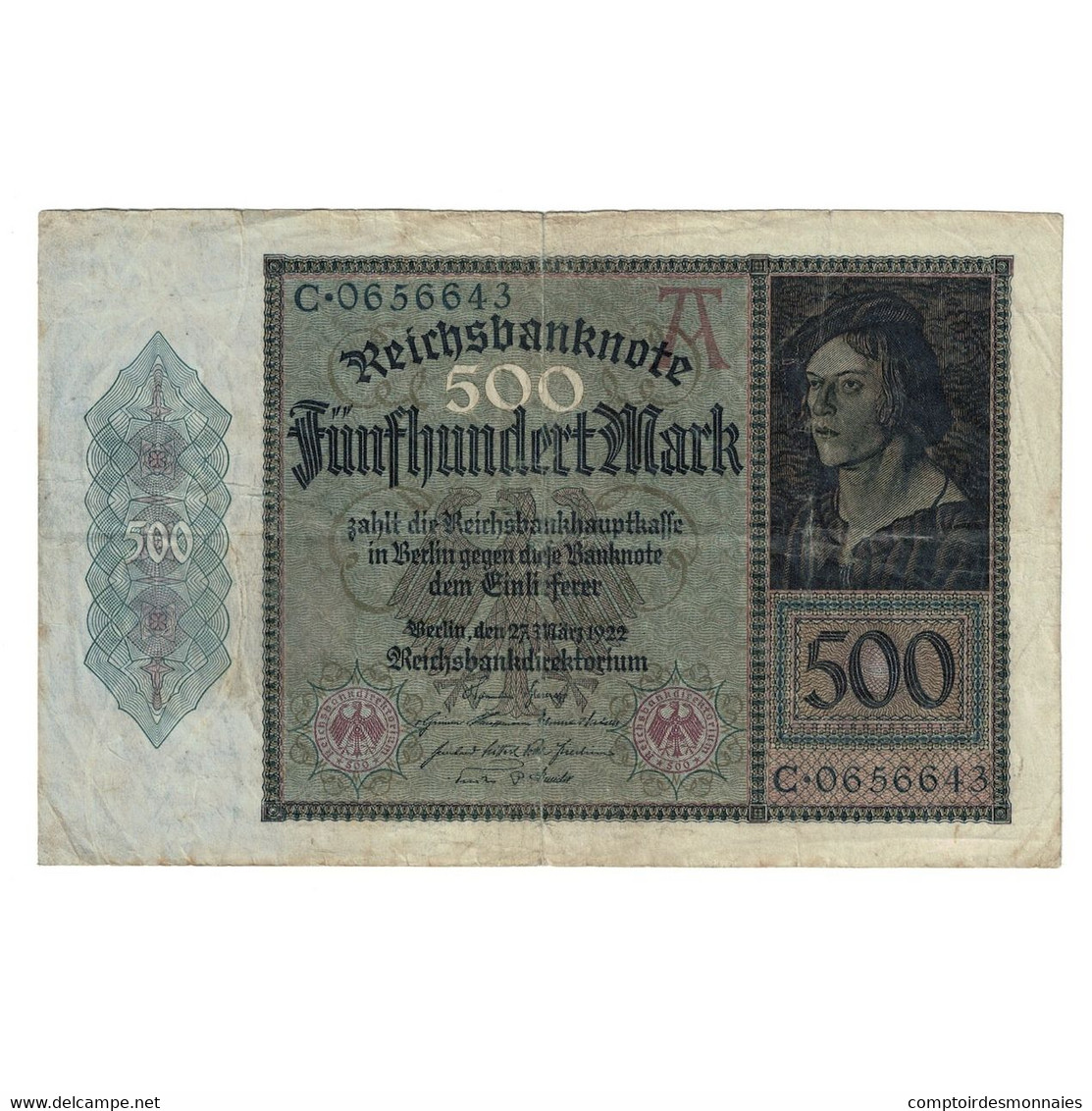 Billet, Allemagne, 500 Mark, 1922, 1922-03-27, KM:73, TB - Reichsschuldenverwaltung