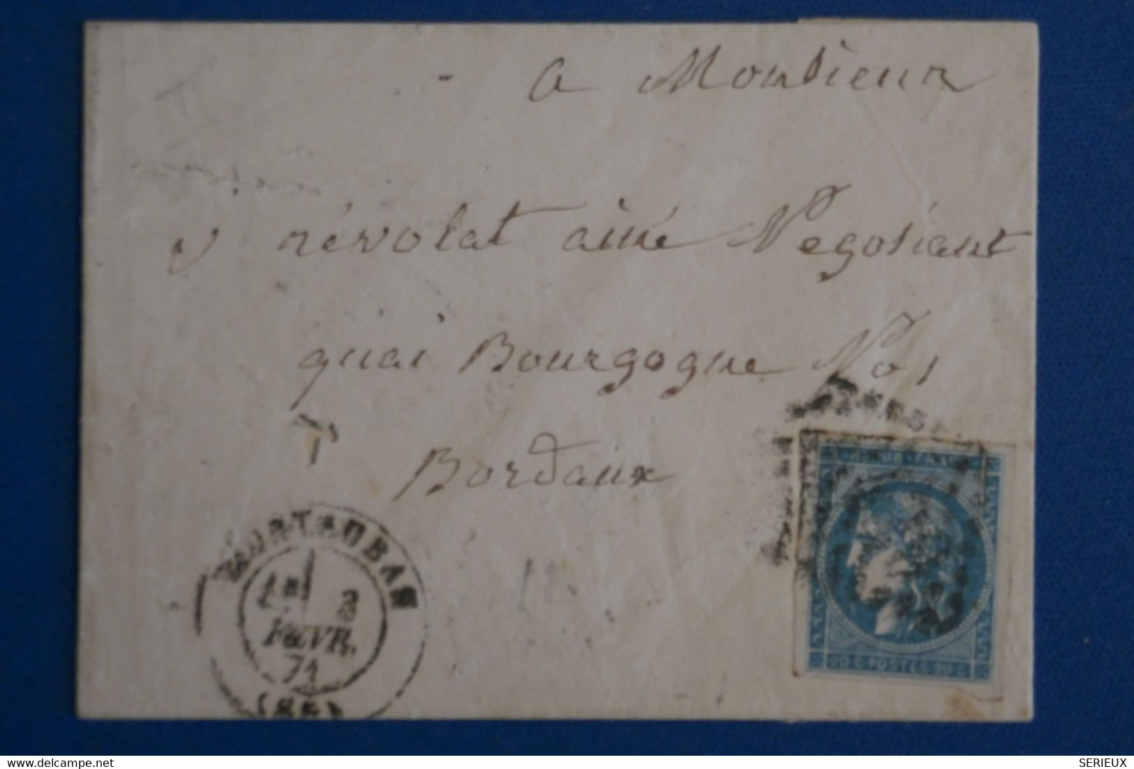AH9 FRANCE BELLE LETTRE  1871 MONTAUBAN  POUR  BORDEAUX  + AFFRANCH. INTERESSANT - 1870 Bordeaux Printing