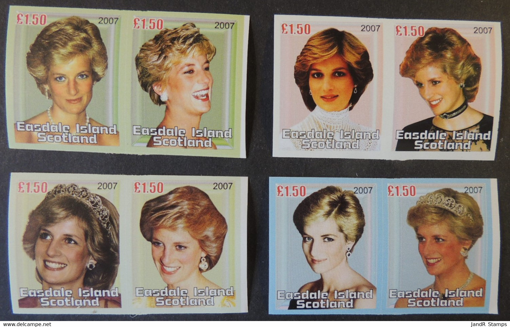 Easdale 2007 Gb Local Diana Set Of 8 In Imperf Pairs Royalty Women - Local Issues