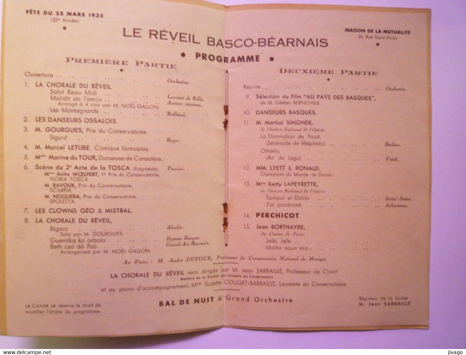 2021 - 4046  " Le REVEIL BASCO-BEARNAIS "  (Association Parisienne)  PROGRAMME De La Gde FÊTE Annuelle  1935   XXX - Non Classés