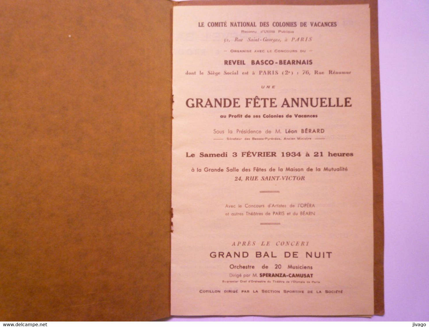 2021 - 4047  " Le REVEIL BASCO-BEARNAIS "  (Association Parisienne)  PROGRAMME De La Gde FÊTE Annuelle  1934   XXX - Non Classés