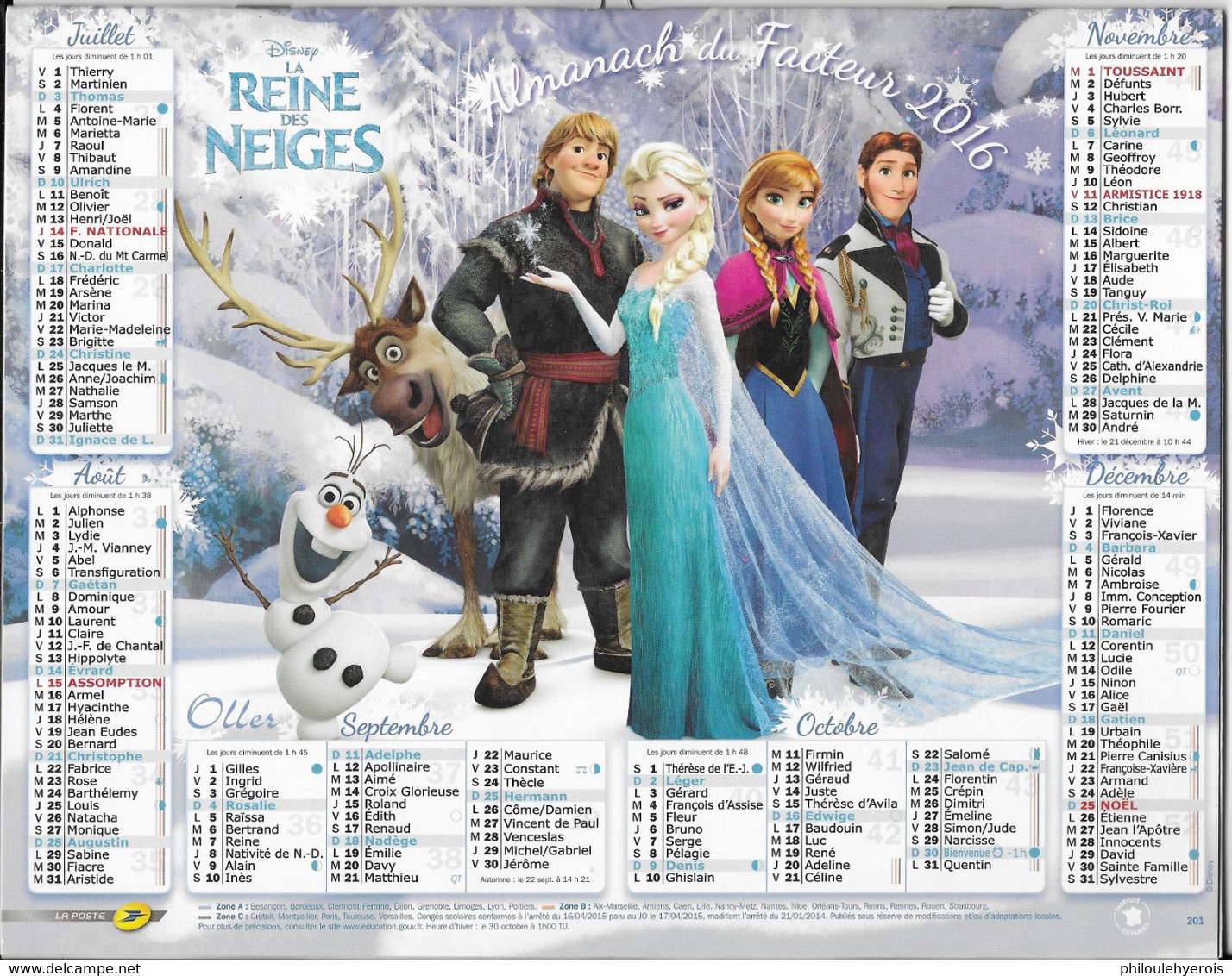 CALENDRIER 2016 LA REINE DES NEIGES  DISNEY - Big : 2001-...