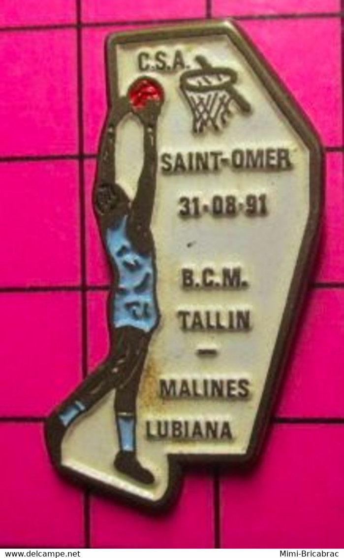 710F Pin's Pins / Beau Et Rare / THEME : BASKET-BALL / TOURNOI 1991 CSA ST OMER TALLIN MALINES LUBIANA - Basketball