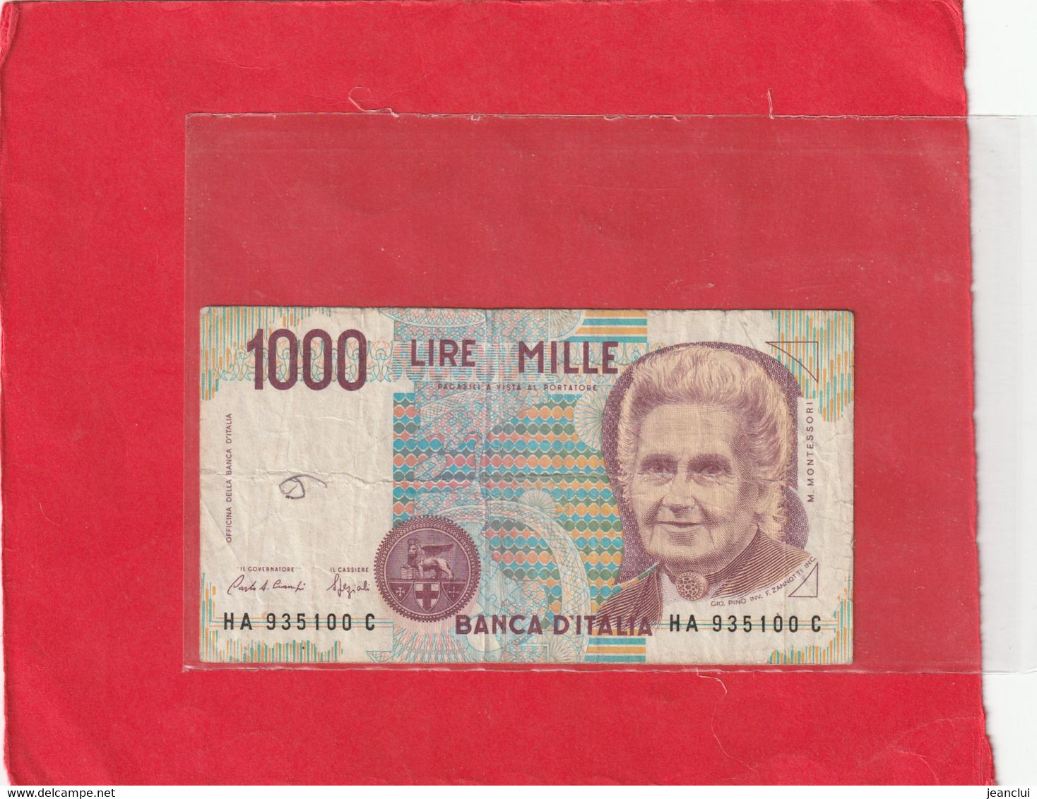 BANCA D'ITALIA . 1.000 LIRE . M. MONTESSORI . N° HA 935100 C  . 2 SCANES - 1000 Lire