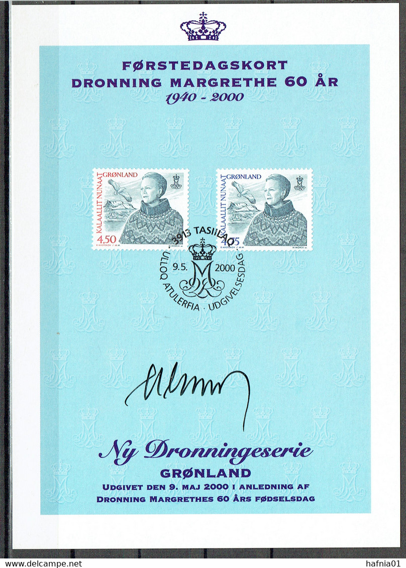 Martin Mörck. Greenland 2000. Queen Margrethe II Michel 351-352, Special Card.  Signed. - Covers & Documents