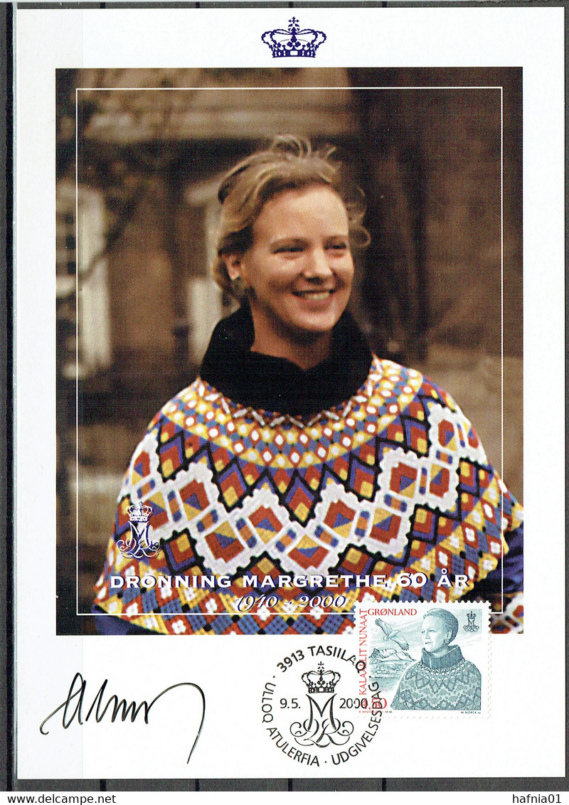 Martin Mörck. Greenland 2000. Queen Margrethe II Michel 351, Special Card.  Signed. - Covers & Documents