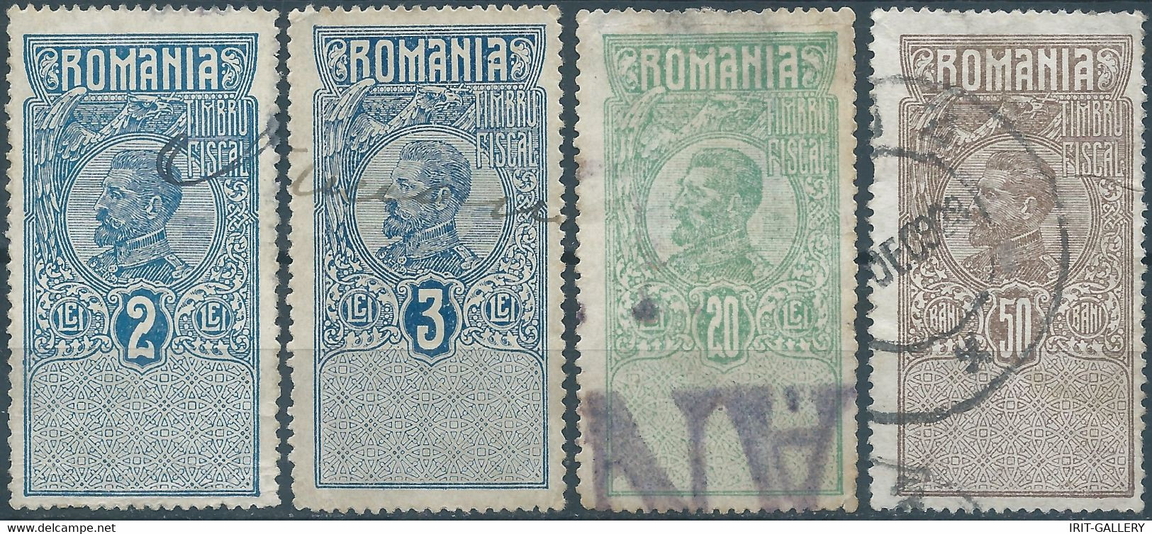 ROMANIA - ROUMANIE - RUMANIEN, King Ferdinand -REVENUE STAMP FISCAL TAX, 2 - 3 - 20 - 50 LEI, Obliterated - Fiscale Zegels