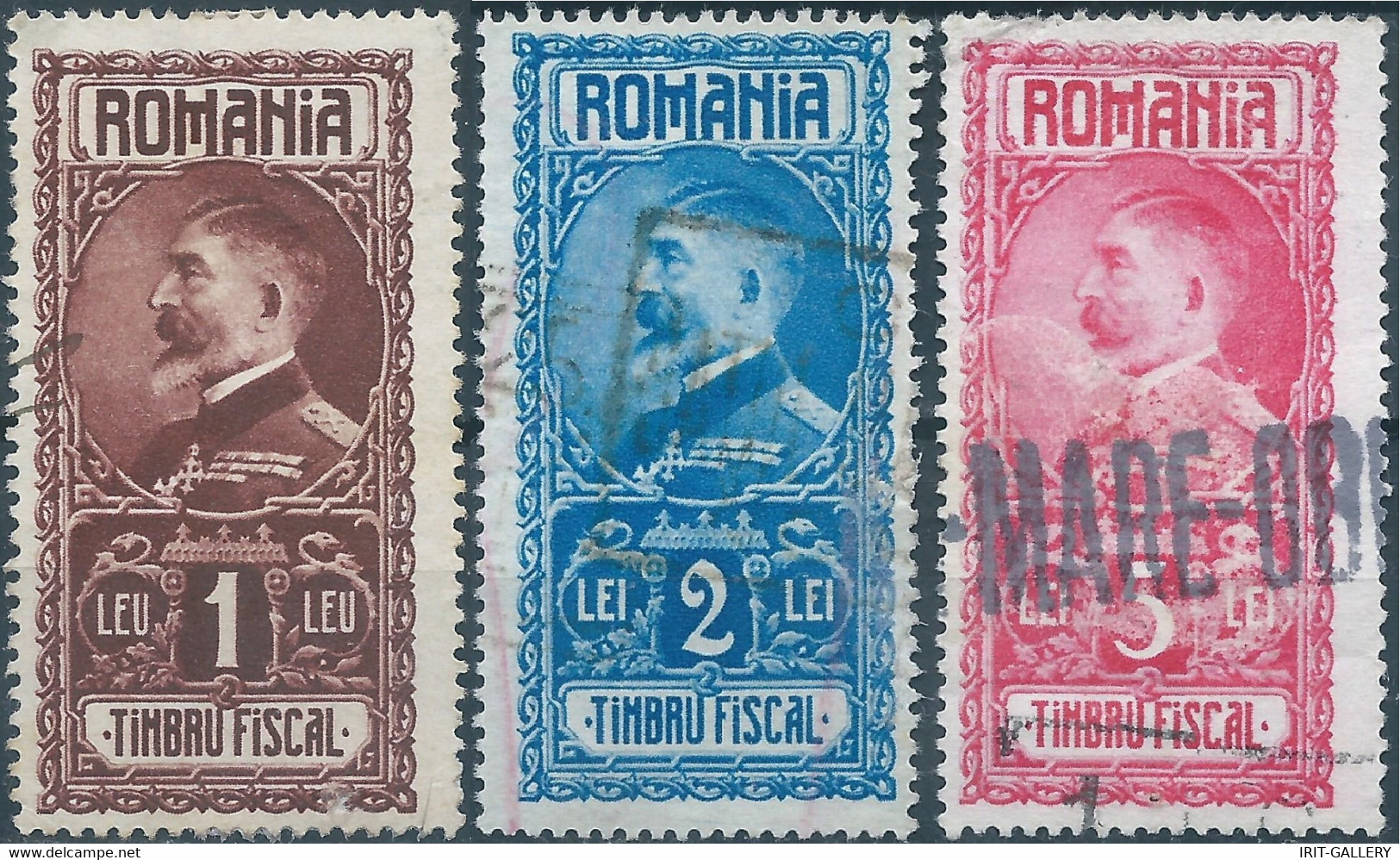 ROMANIA - ROUMANIE - RUMANIEN,King Ferdinand -REVENUE STAMP FISCAL TAX, 1- 2 - 5 LEI, Obliterated - Steuermarken