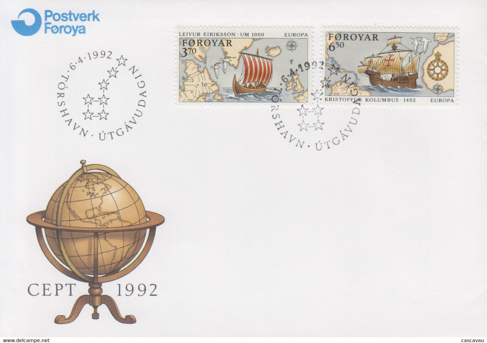 Enveloppe  FDC  1er  Jour    ILES  FEROE    Découverte  De  L' Amérique  Par  Christophe  COLOMB   EUROPA    1992 - 1992