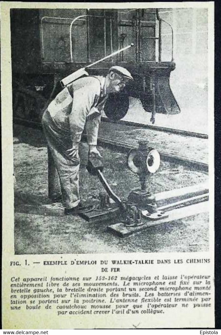 ►1947 - Cheminot Radio WALKIE-TALKIE Des Chemins De Fer (Encart Photo Coupure De Presse) - Apparaten