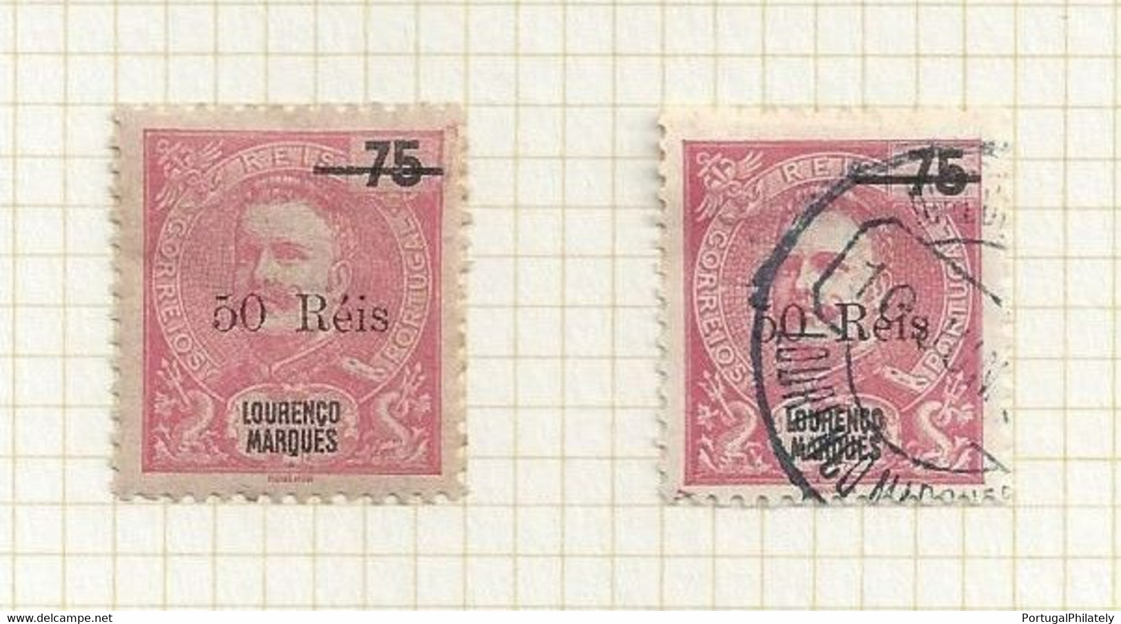 Lourenço Marques Mozambique MH+USED D. Carlos 1899 Surcharged 50/75 Reis Rose - 2 Stamps - Lourenco Marques