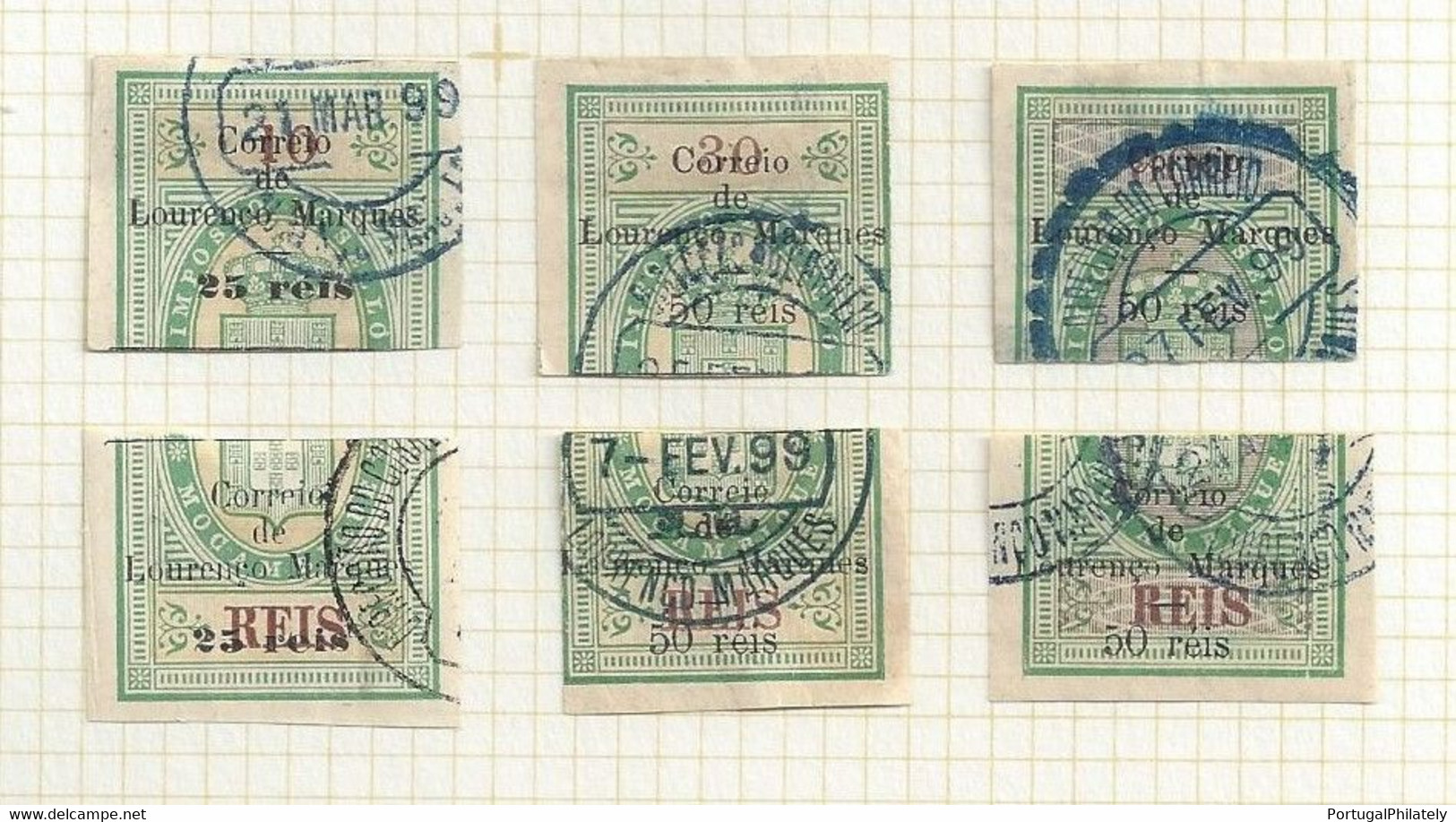 Lourenço Marques Mozambique USED Mf#48-50 Surcharged Revenue Stamp 3 Pairs! - Always 2 HALVES - Lourenco Marques