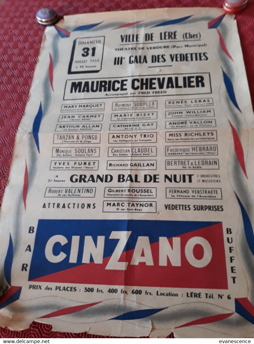18 : Léré : Maurice Chevalier à Léré , Affiche Taille Moyenne , 1955 ///   Ref. Nov. 21 /// N° 17.955 - Lere