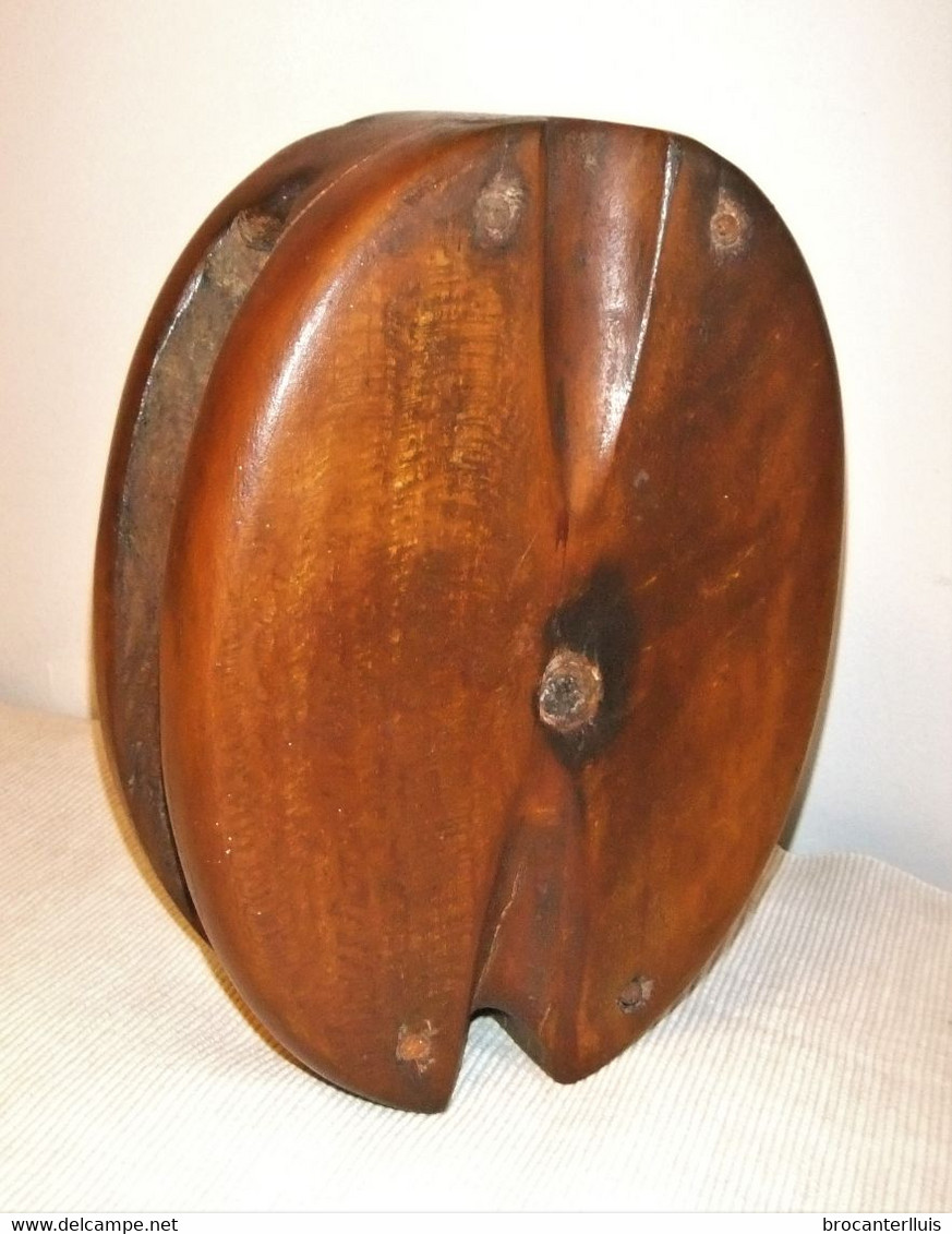 ANTIGUA Y GRAN POLEA NAVAL DE MADERA, ROLDANA, GARRUCHA PASTECA DE BARCO - Decorazione Marittima