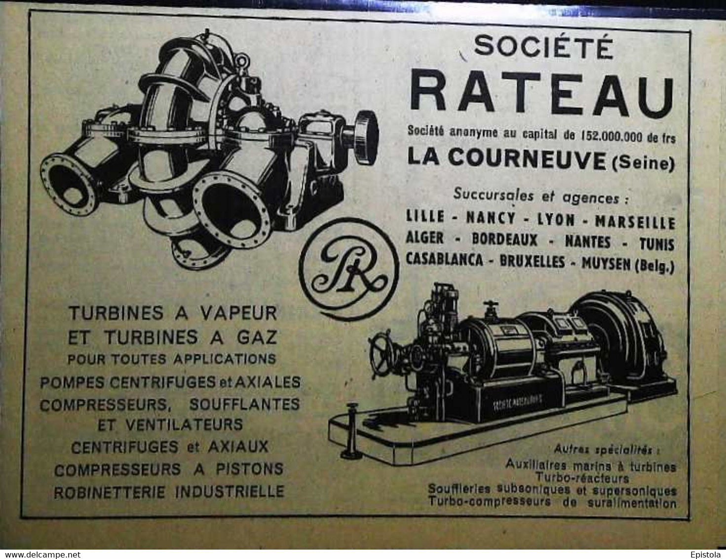 ► 1947 Société RATEAU - Fabrication De Turbines à Vapeur Et à Gaz - La Courneuve (Seine) (Ancienne Coupure De Presse) - Máquinas
