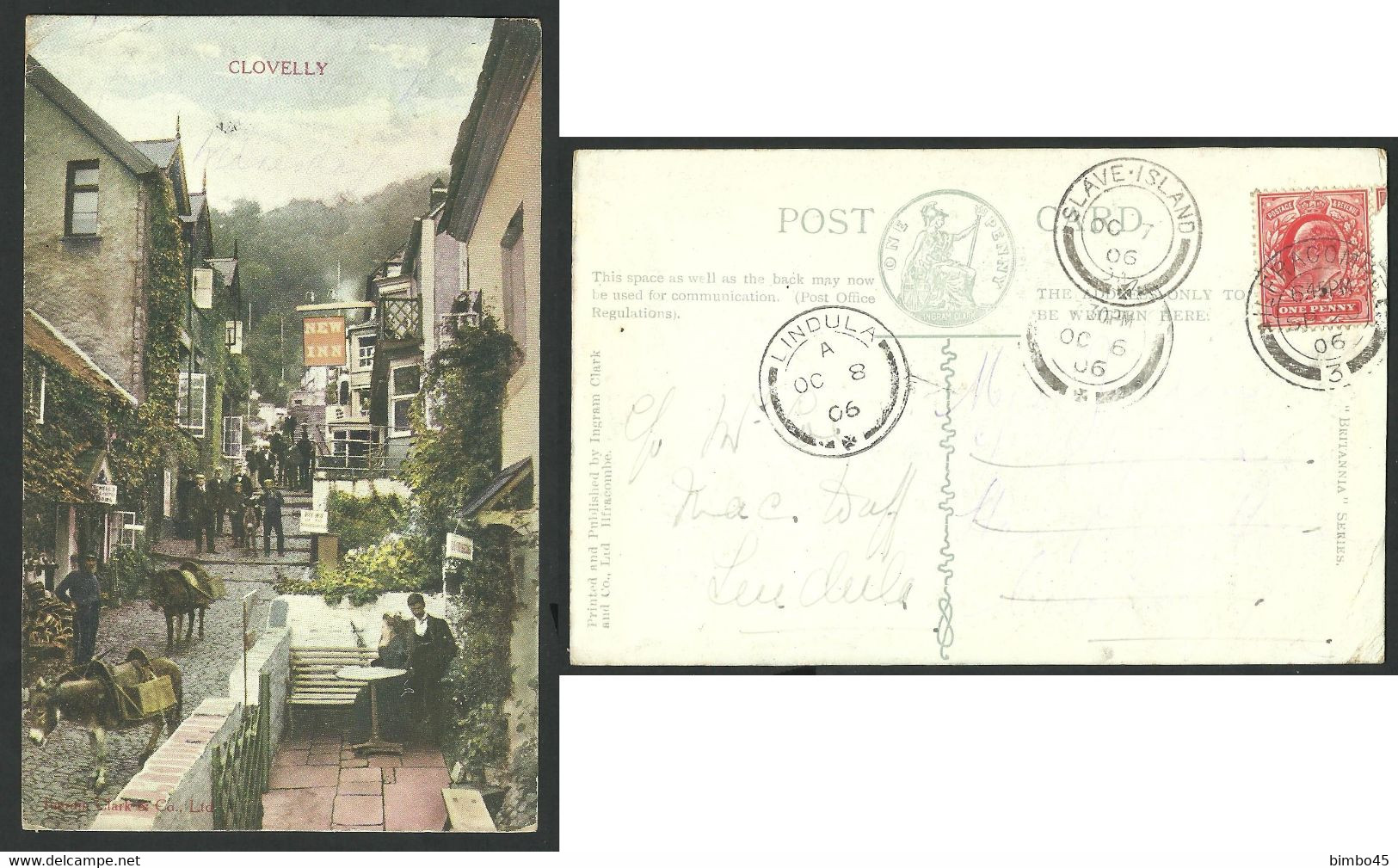 CP--Clovelly Canceled Ilfracombe 1906 Shipped To Slave Island  / Lindula  / Sri Lanka ( Ceylon )- One Penny Ingram Clark - Clovelly