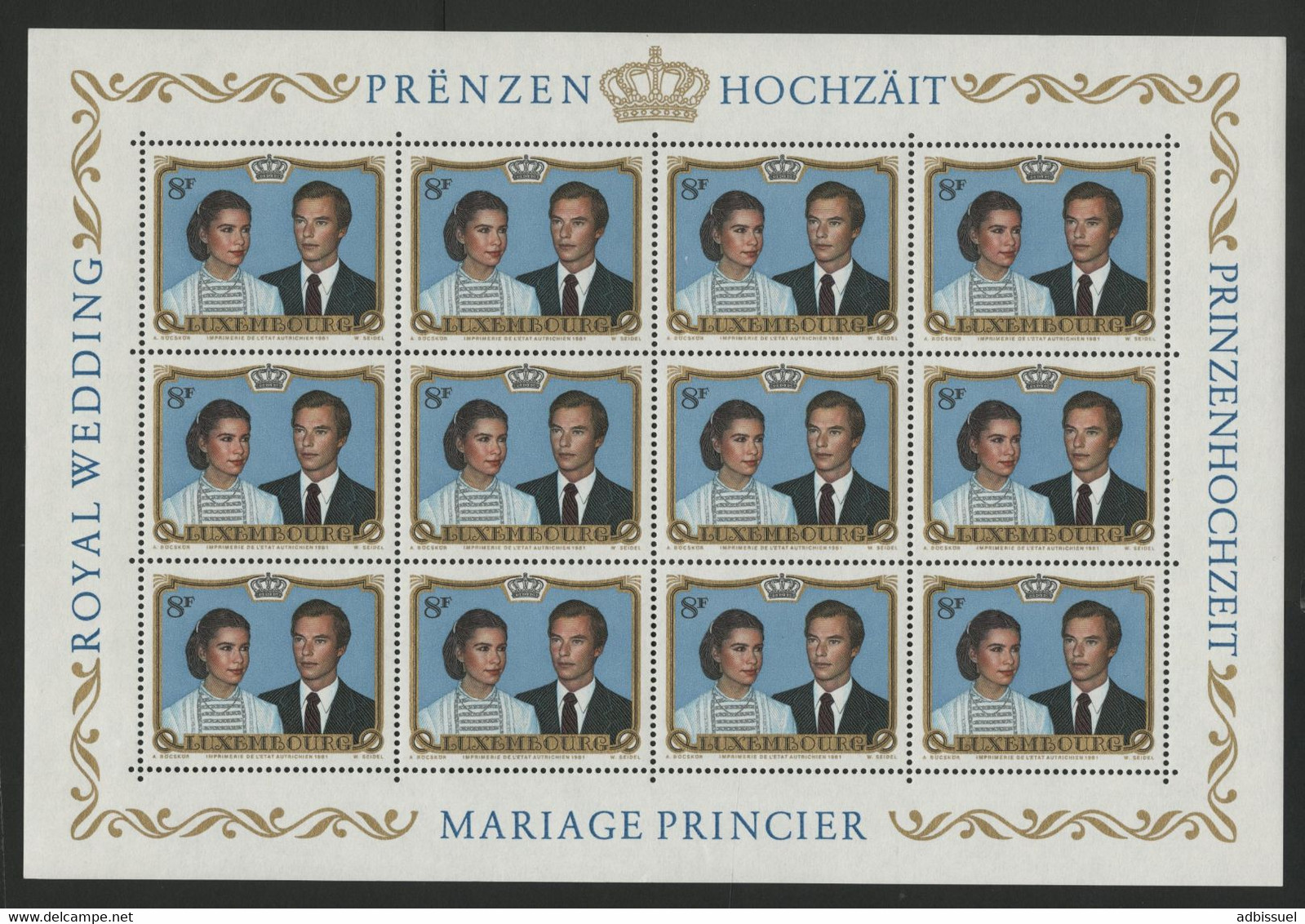 LUXEMBOURG N° 986 FEUILLE COMPLETE 12 Exemplaires Neufs ** MNH Cote 10,80 € Mariage Royal - Fogli Completi