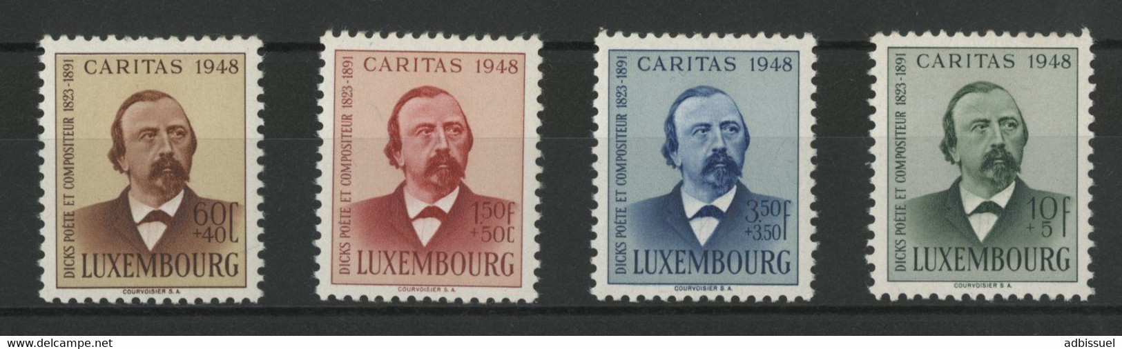 LUXEMBOURG N° 410 à 413 Cote 25 € Neufs ** MNH 1948 Série Complète DICKS Poète Et Compositeur - Neufs