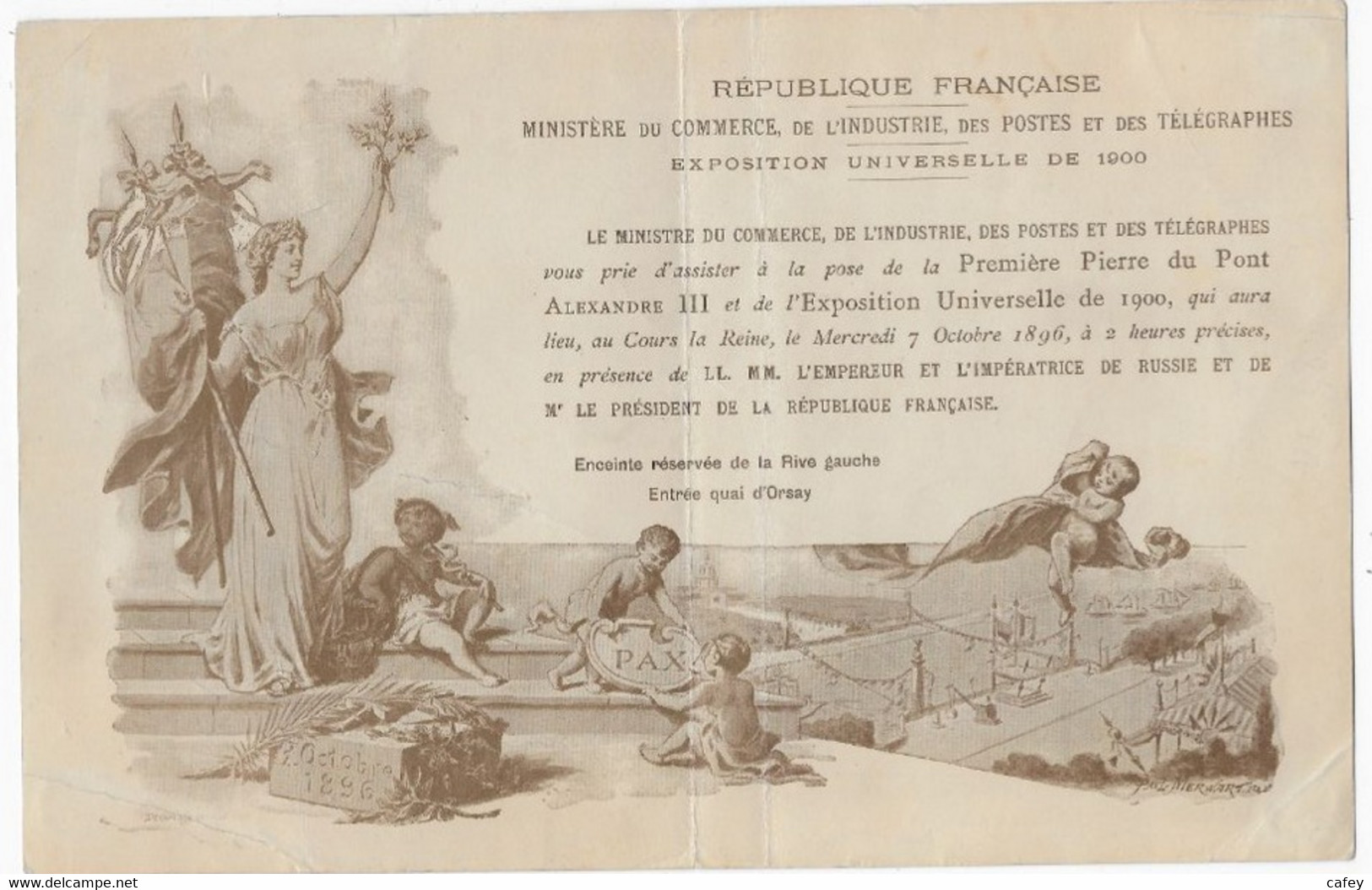 Carton D' Invitation à La Pose De La 1ère Pierre Du Pont ALEXANDRE III Pour L'exposition Universelle De 1900 - Historische Dokumente