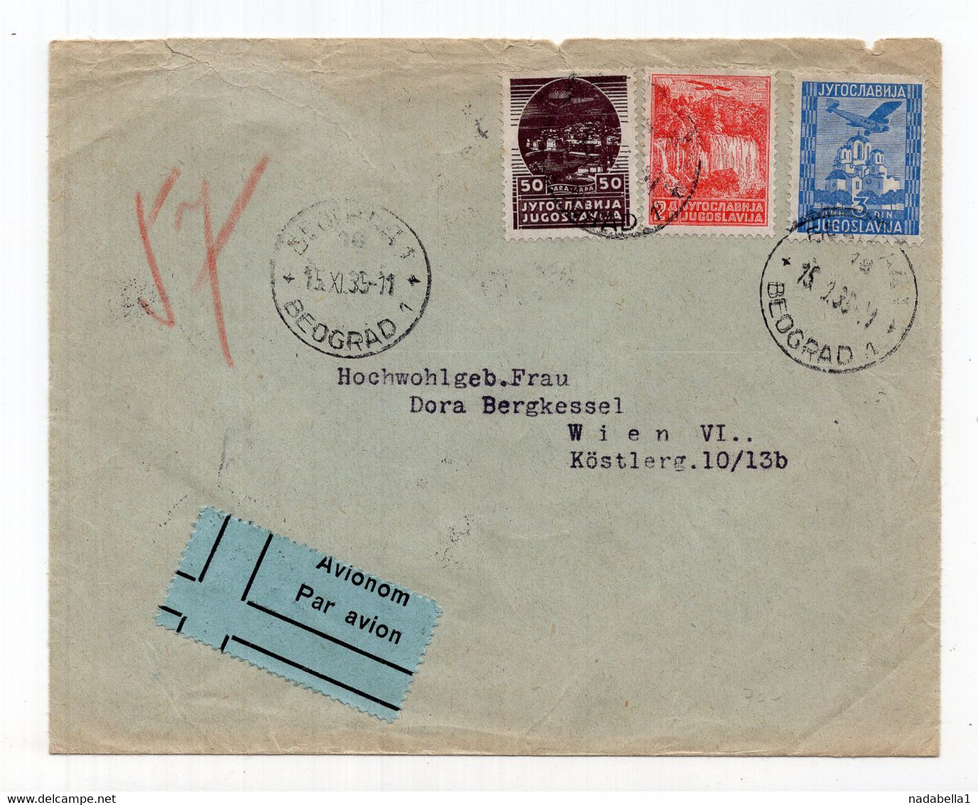 1935. KINGDOM OF YUGOSLAVIA,SERBIA,BELGRADE TO AUSTRIA,AIRMAIL COVER TO VIENNA - Luchtpost