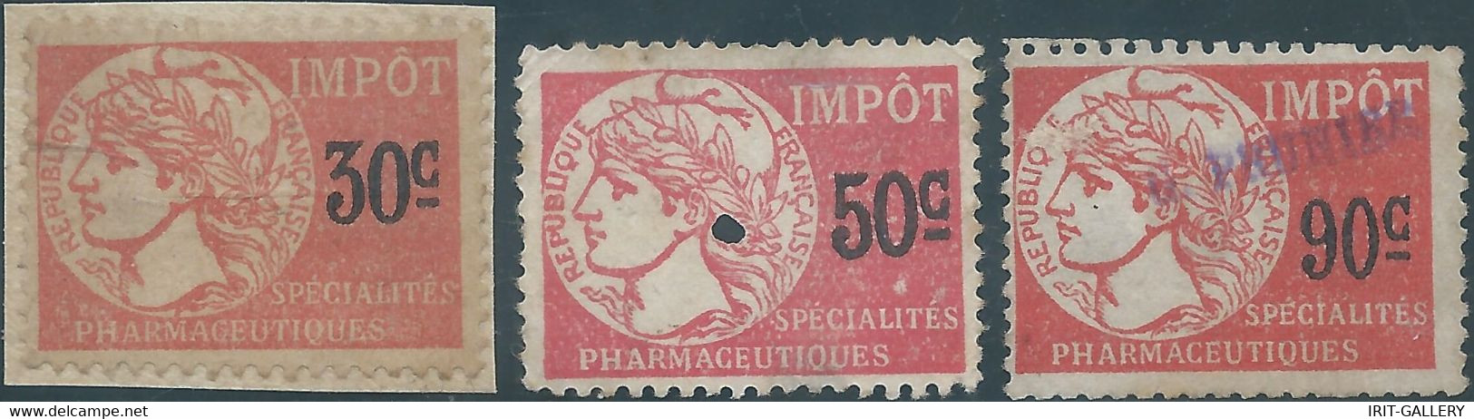FRANCE,Revenue Stamps Fiscal Tax PHARMACEUTICAL SPECIALTIES,30-50-90c,Used - Zegels