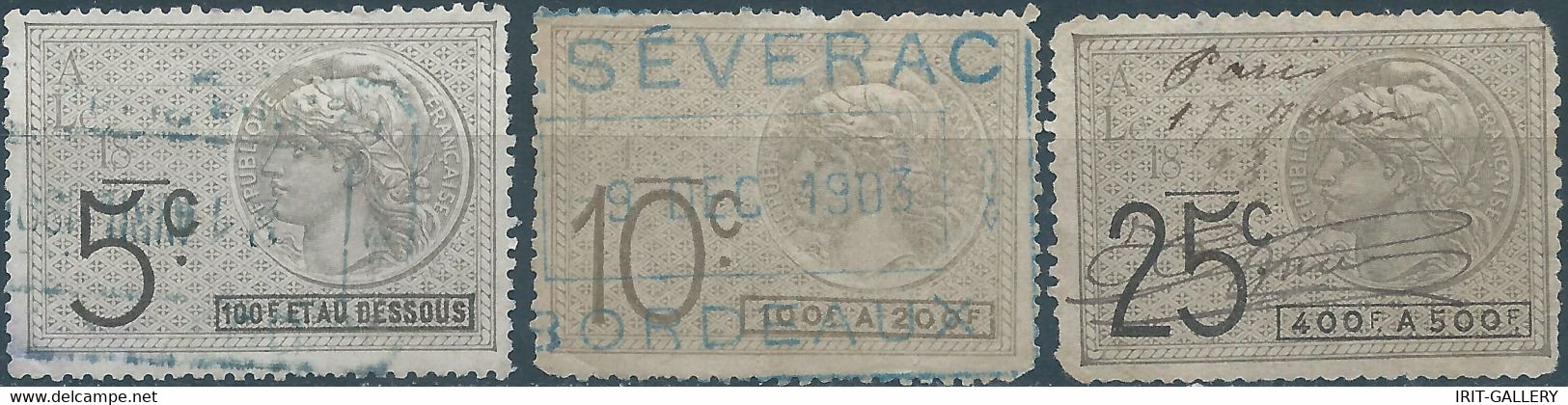 FRANCE,Revenue Stamps Fiscal Tax 5-10-25c ,Used Canceled - Zegels