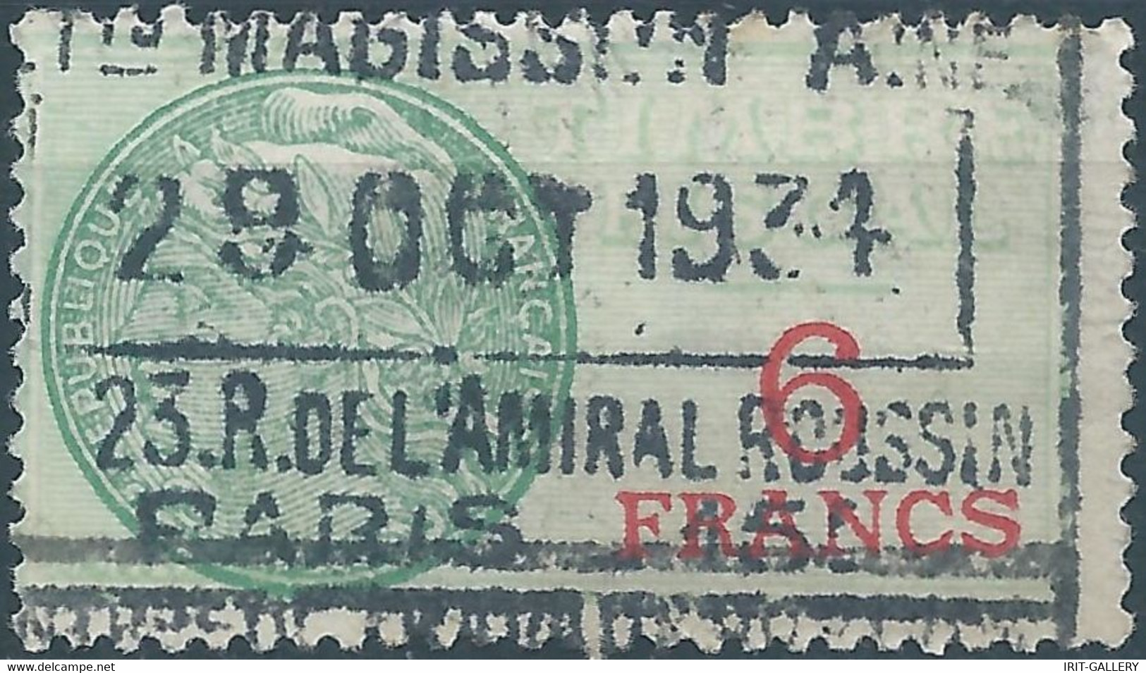 FRANCE 1934 Revenue Stamps Fiscal Tax 6Fr Obliterated To Paris - Stamps