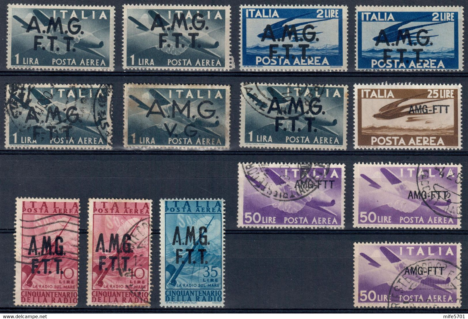 AMG-FTT 1947/52 - 14 ESEMPLARI POSTA AEREA DEMOCRATICA / 50° INVENZIONE RADIO - NUOVI MNH ** / MLH * / USATI - USED ⦿ - Luftpost