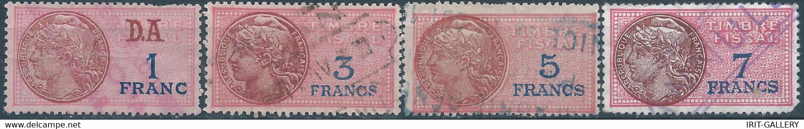 FRANCE,Revenue Stamp Fiscal Tax, 1-3-5-7 Fr,Used - Zegels