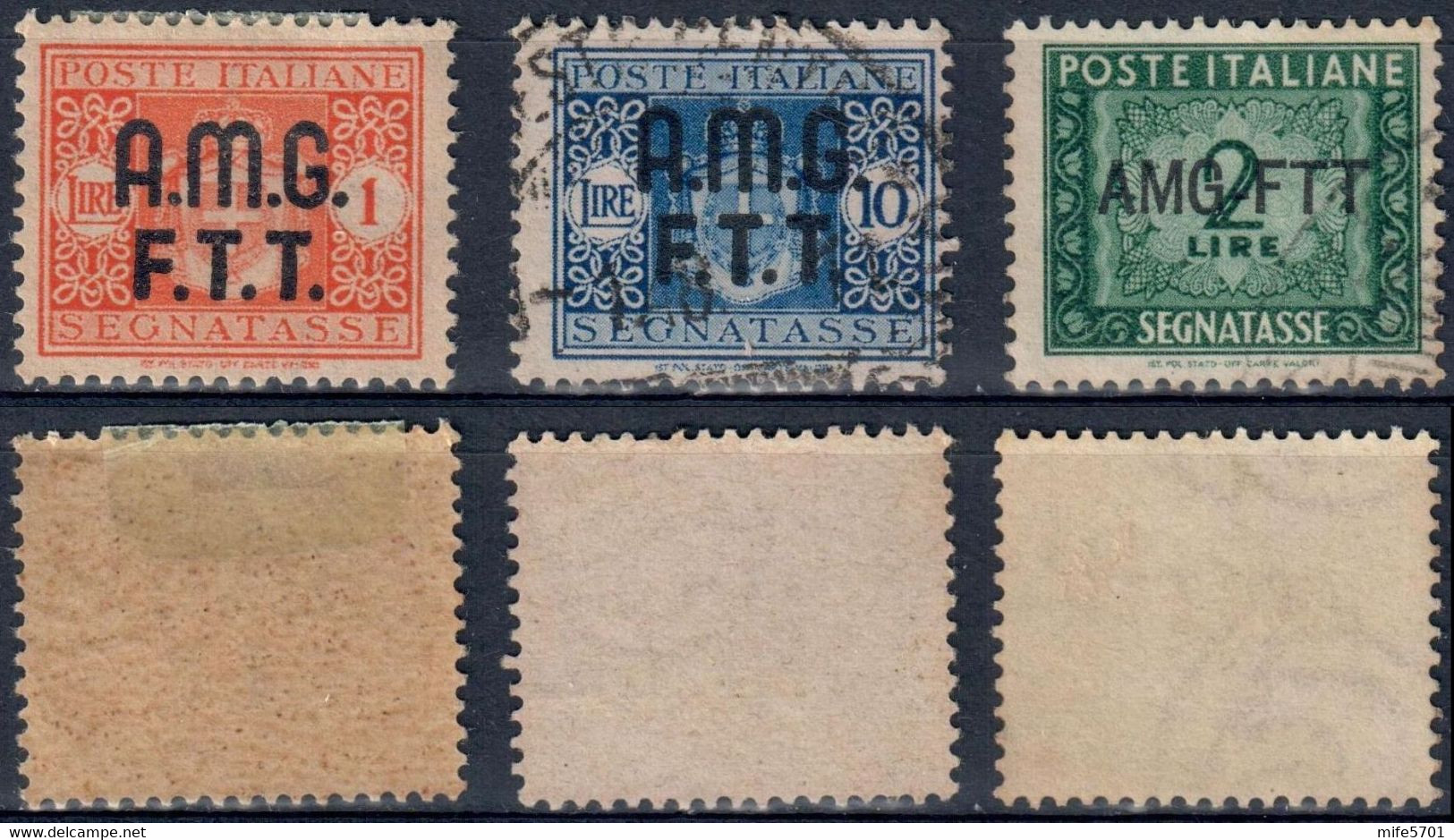 AMG-FTT 1947/54 - FRANCOBOLLO TIPO SEGNATASSE L. 1 NUOVO MLH * L. 10 E L. 2 USATI / USED ⦿ - SASSONE 1 / 3 / 17 - Taxe