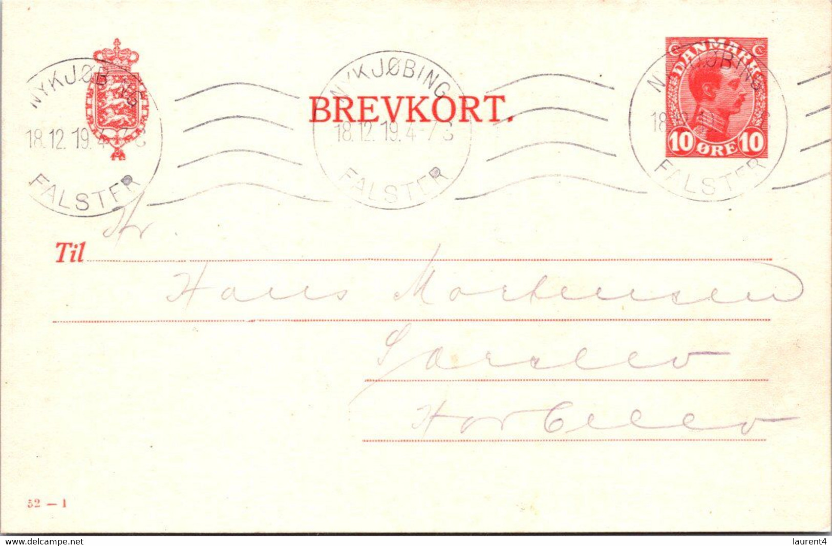 (4 C 8) Very Old Denmark - Brevkort - Posted 18-12-1919 (post WWII Era) - Sonstige & Ohne Zuordnung