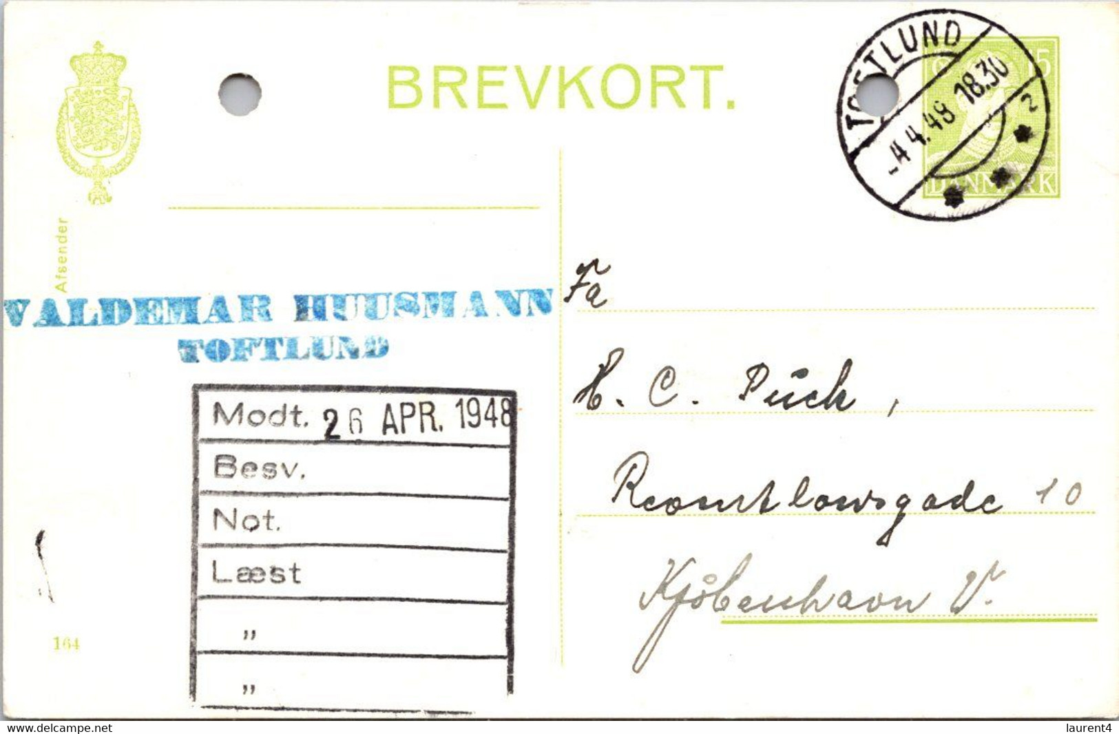 (4 C 8) Very Old Denmark - Brevkort - Posted 1949 - Autres & Non Classés