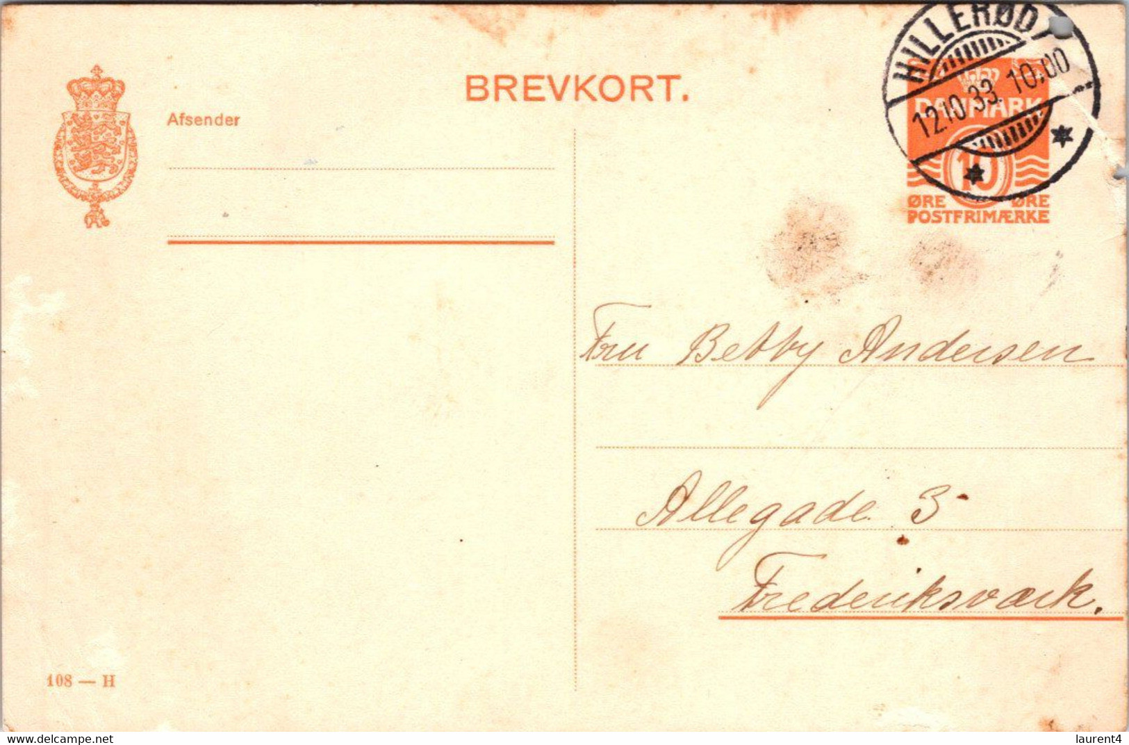 (4 C 8) Very Old Denmark - Brevkort - Posted 1933 - Other & Unclassified