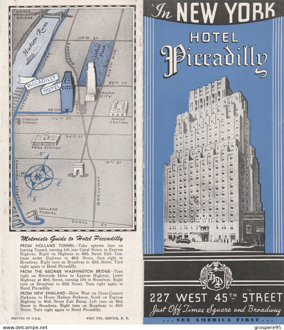 NEW YORK HOTEL PICCADILLY - Etiquettes D'hotels