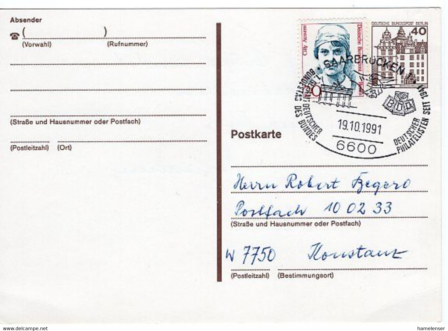 50262 -  Bund - 1990 - Berlin 40Pfg. B&S GAKte. SoStpl. SAARBRUECKEN - 1. GESAMTDEUTSCHER BUNDESTAG ... -> Konstanz - Altri & Non Classificati