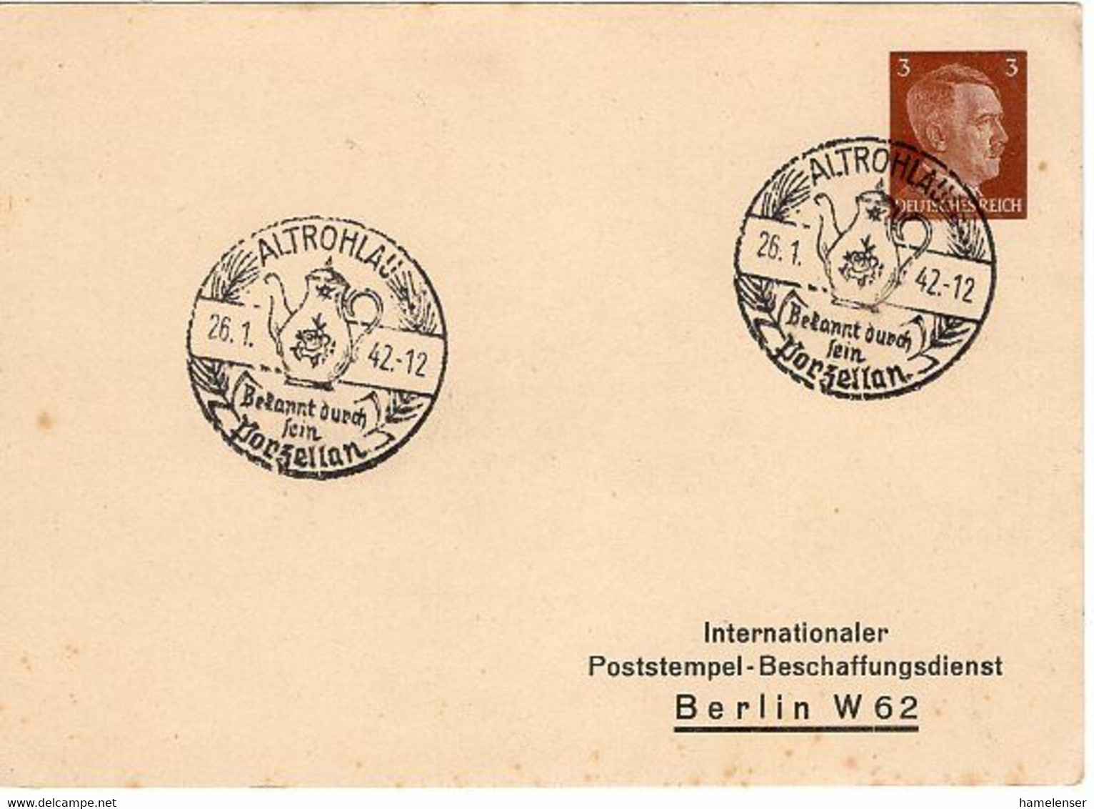 50265 -  Deutsches Reich - 1942 - 3Pfg. Hitler PGA-Kte. Handwerbestpl. ALTROHLAU - ... PORZELLAN -> Berlin - Porcelaine