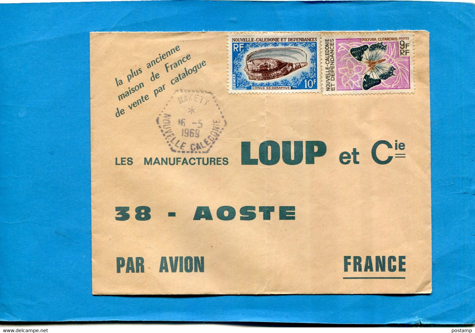 Marcophilie*-lettre-Nouvelle Calédonie>Françe-cad-hexagonal NAKETY- 1969-thematic-2-stamp-N°354coquillage-342 Butterfly - Covers & Documents