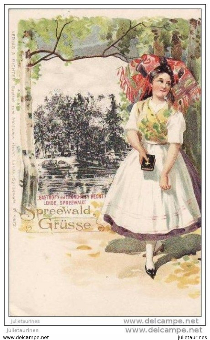 SPREEWALD GRUSSE FOLKLORE FEMME COSTUME CPA BON ETAT - Luebben