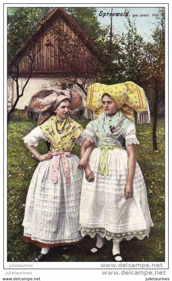 SPREEWALD GRUSSE FOLKLORE FEMMES COSTUMES CARTE 1909 CPA BON ETAT - Luebben
