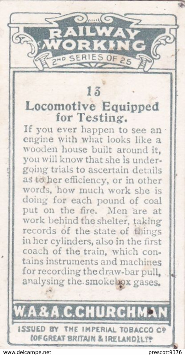 Railway Working 2nd Series 1927 - Number 13 - Churchman Cigarette Card - Original - Trains - - Churchman