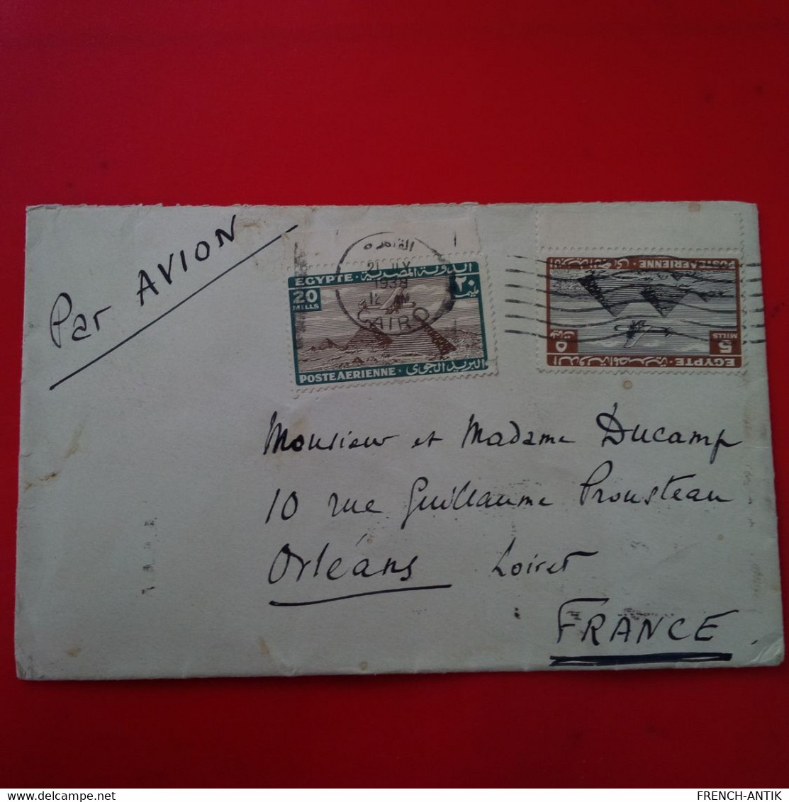 LETTRE EGYPTE CAIRO POUR ORLEANS PAR AVION CACJET PARIS AVIATION - 1915-1921 Britischer Schutzstaat